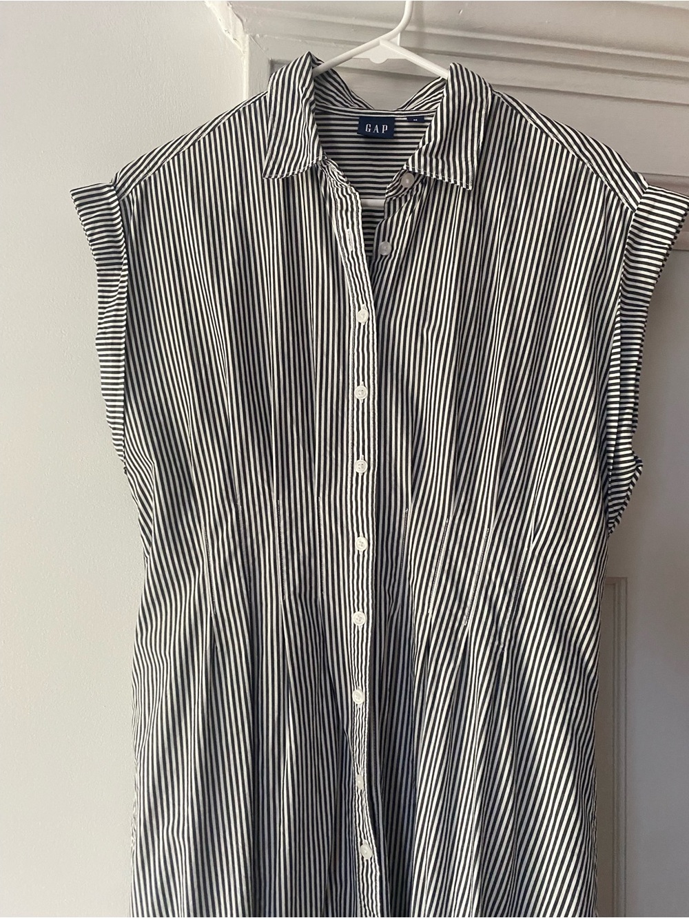 GAP Sleeveless Striped Midi Shirt Dress in Navy and White - Picture 5 of 6